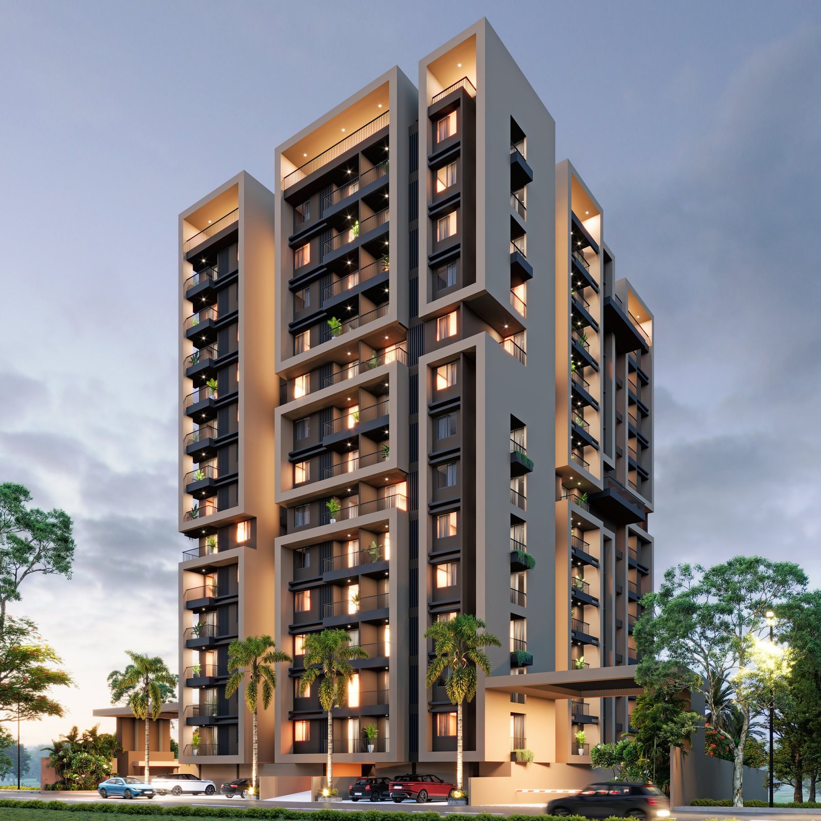 Night elevation of The Balsam tower