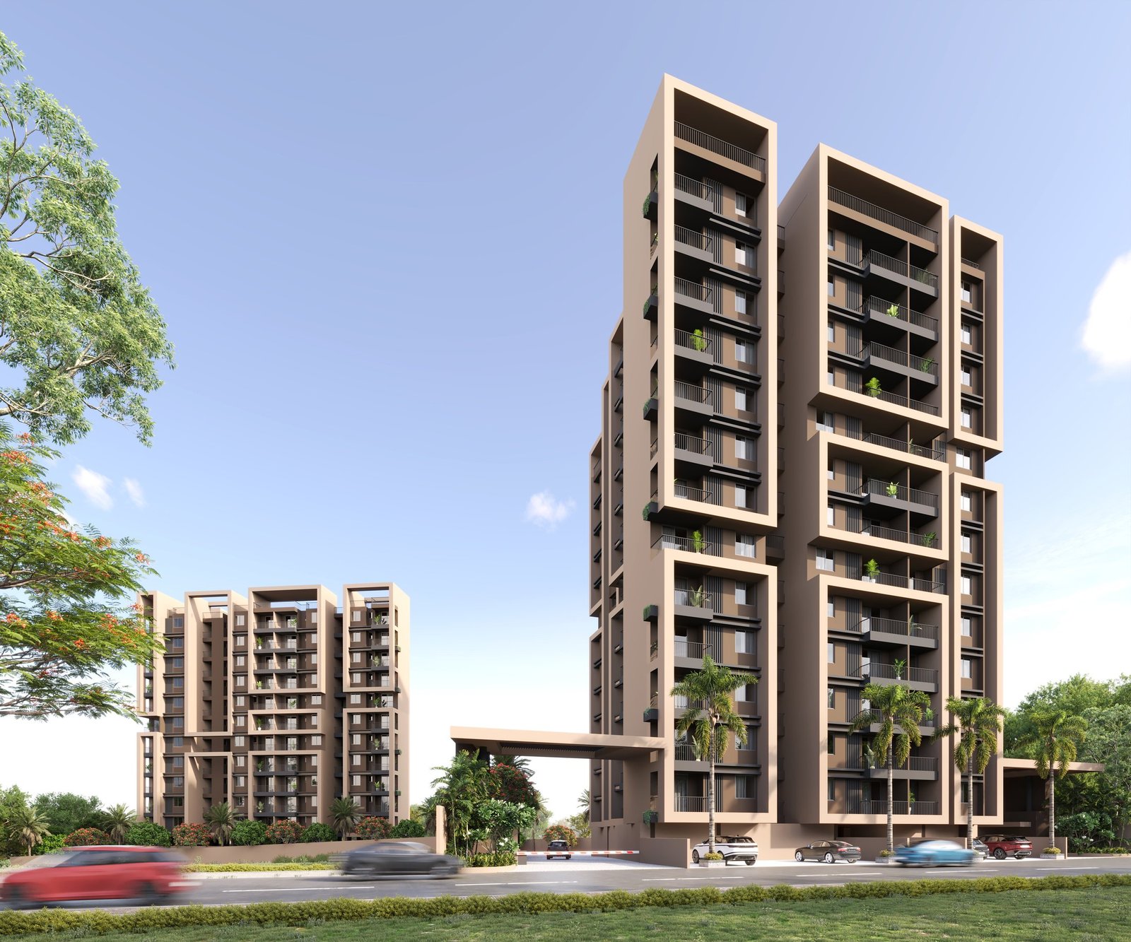 Daytime perspective of The Balsam towers